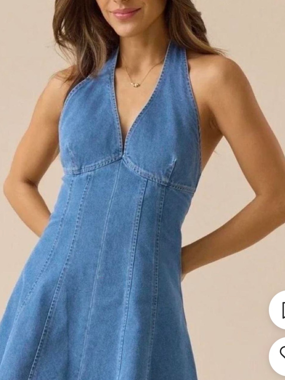 🆕##315~Altar'd State Blue Denim Strapless Halter Dress, Size Lg